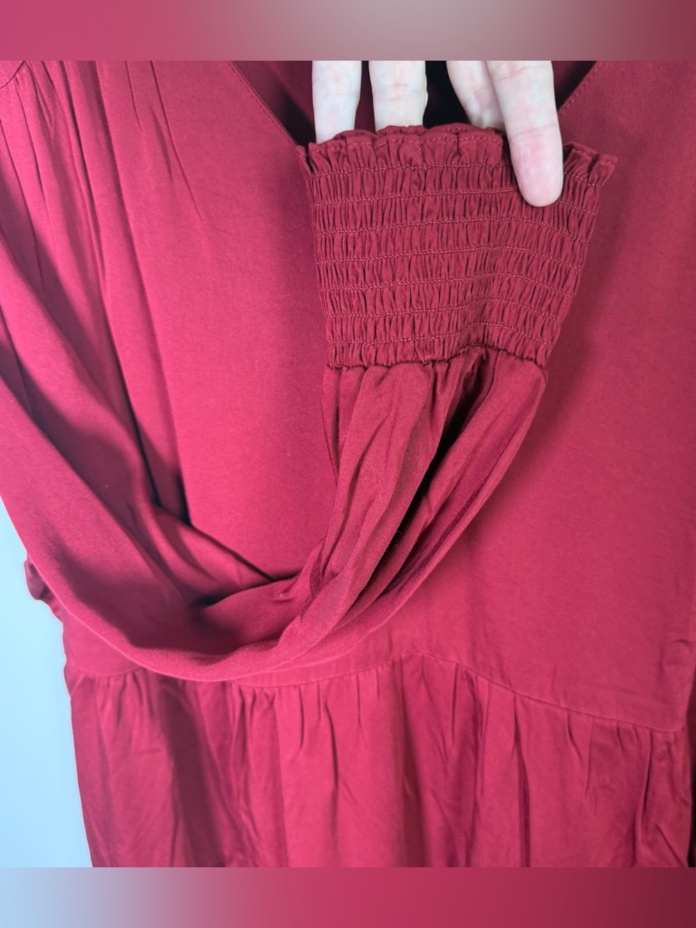 J.Jill NWT Tiered Viscose Dress | Crimson | Long Ruffle Sleeve Boho| Size L - Picture 3 of 11